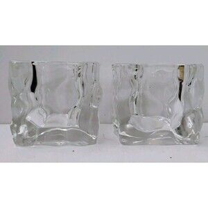 Vintage PartyLite Glacier Ice Cube Votive Candle Holders Heavy Glass Set of 2